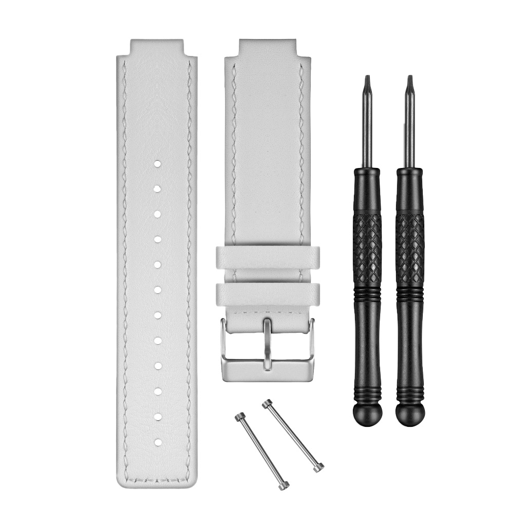 Garmin Vivoactive White Leather Watch Band; 2 straps with buckle, 2 screws and 2 screwdrivers