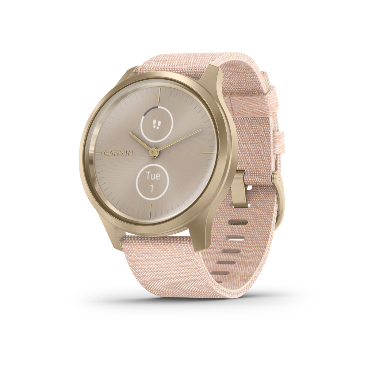 Garmin Vívomove Style smartwatch, light gold case with blush pink nylon band, refurbished