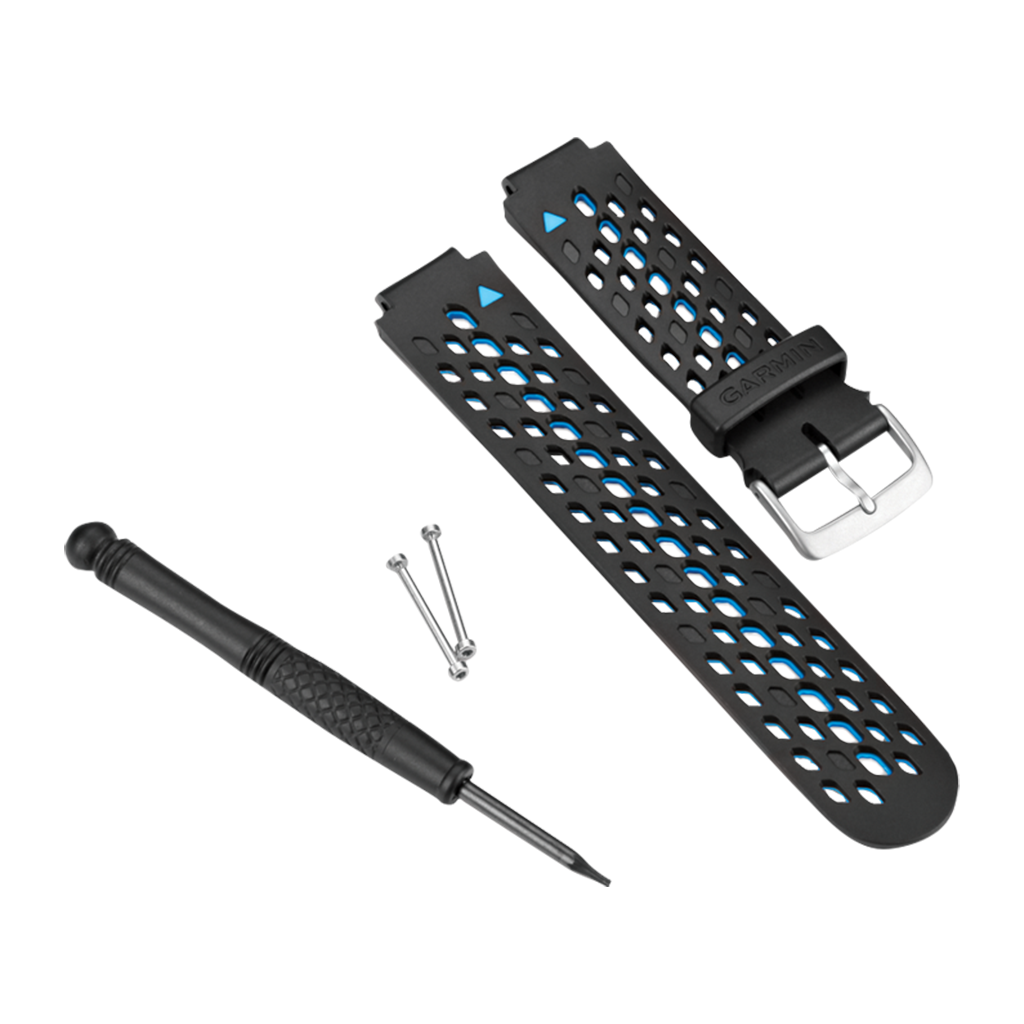 Garmin watch band 3-piece set for Approach and Forerunner, black/blue perforated strap with pins and screwdriver