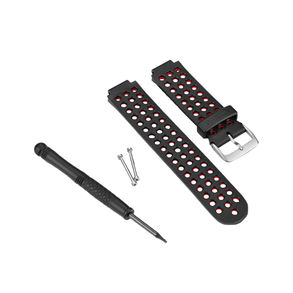 Garmin watch band kit for Approach and Forerunner, black perforated strap with red accents, includes screws and tool