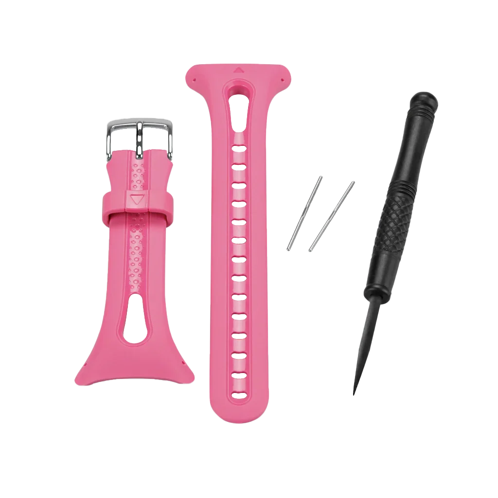 Garmin pink watch band set for Forerunner 10/15; includes two bands, pins, and a screwdriver