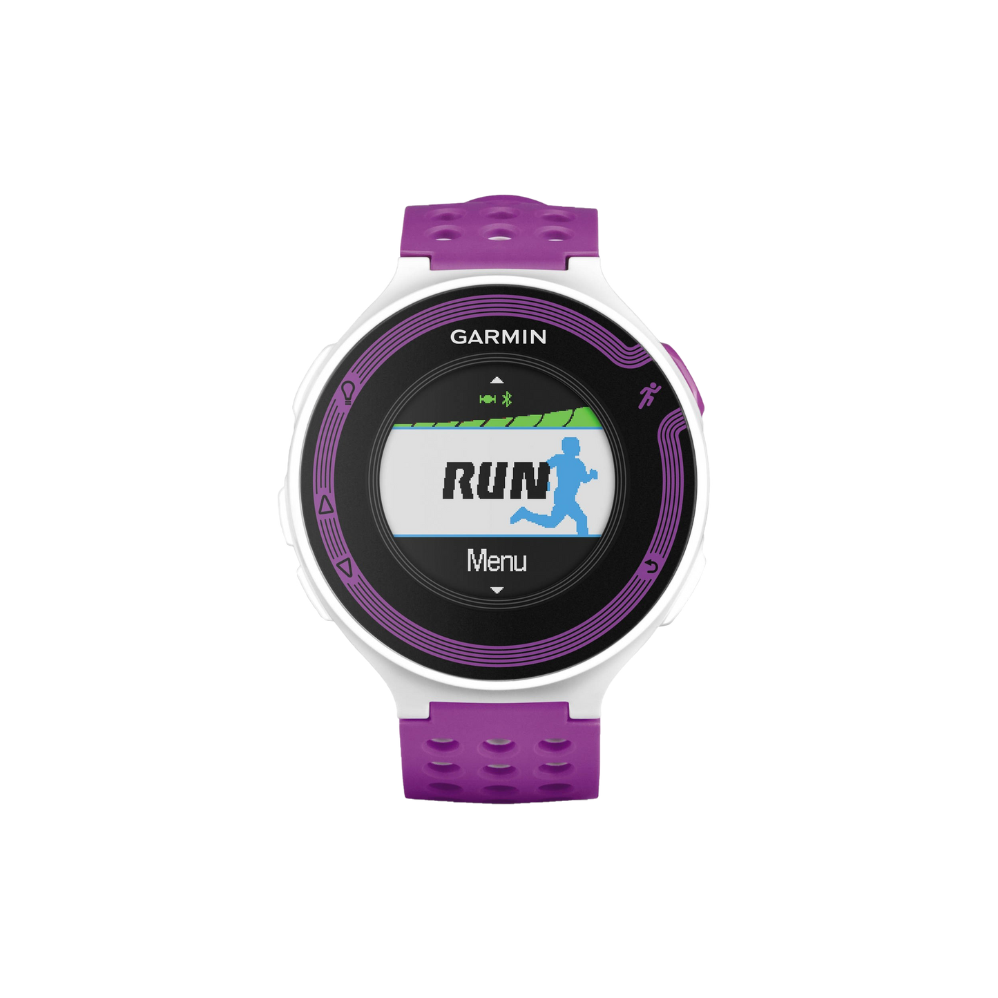Garmin Forerunner 220 smartwatch, white body with violet strap, certified refurbished