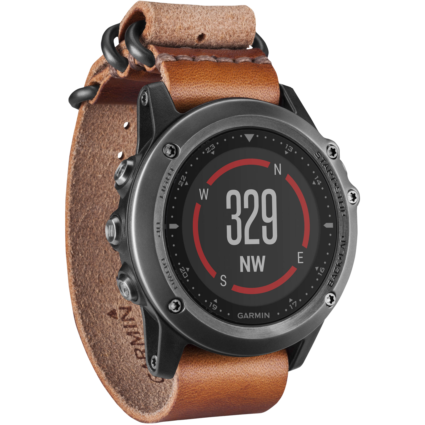 Garmin Fenix 3 Sapphire GPS smartwatch, gray with leather strap, certified refurbished