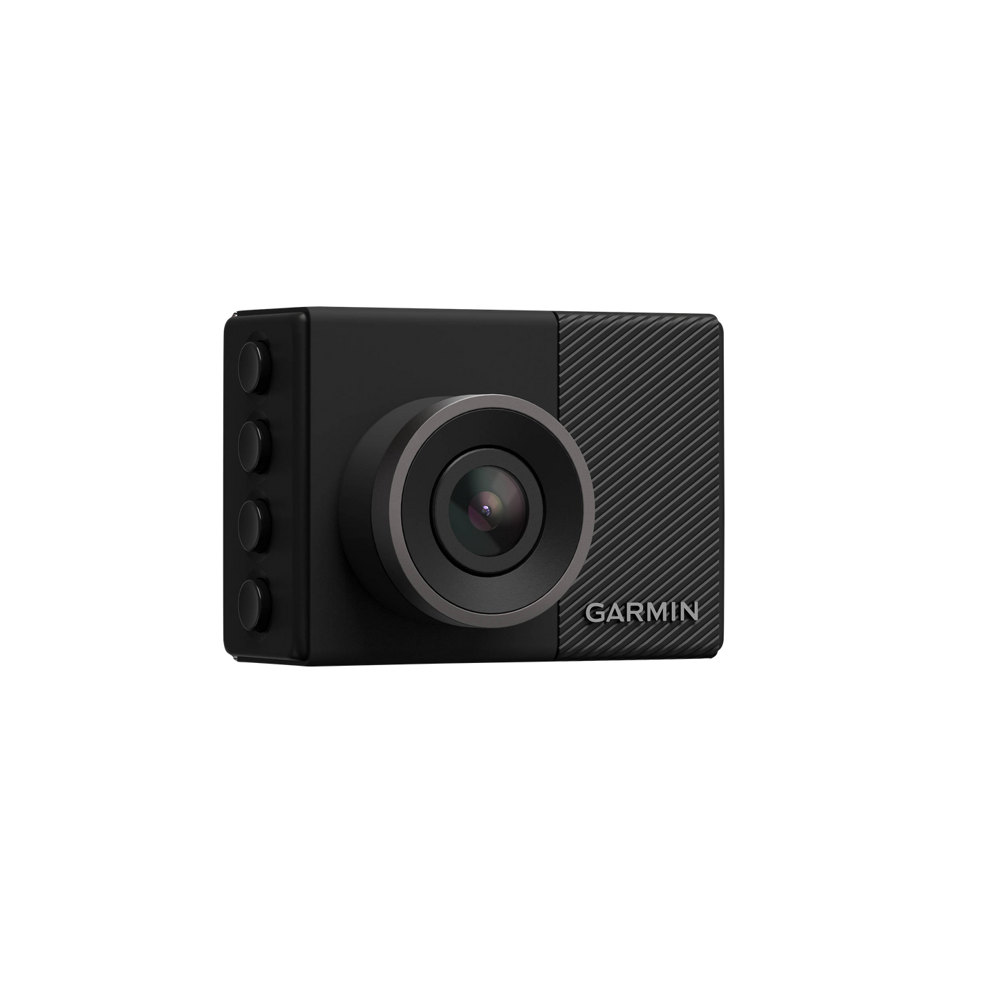 Garmin Dash Cam 45 in black with textured grip, close-up of the lens