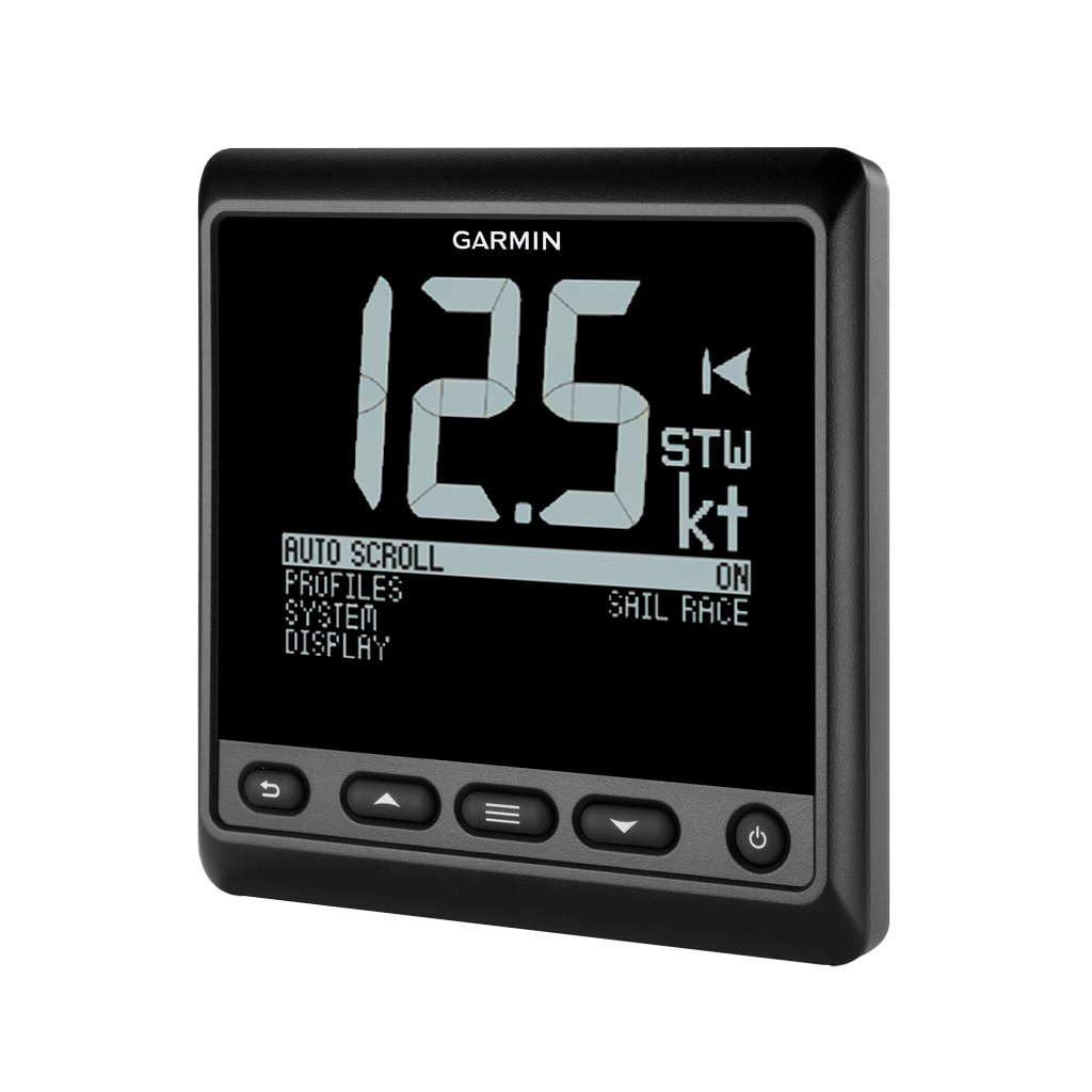 Garmin GNX 21 marine instrument display with black bezel and five bottom control buttons