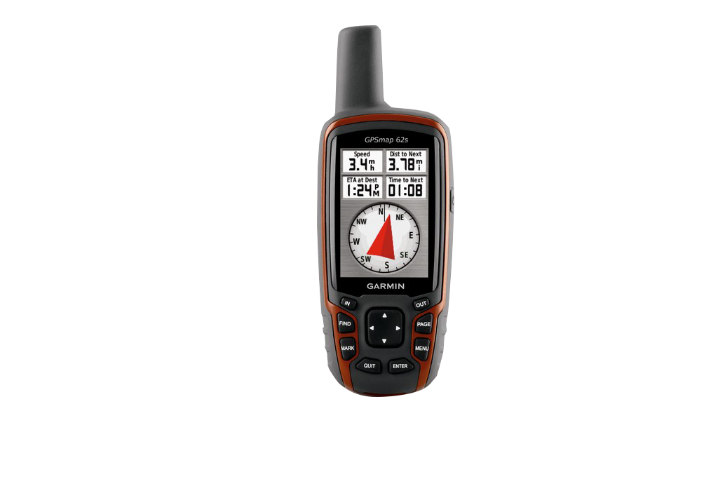 Garmin GPSMAP 62s handheld GPS with maps, orange and black body