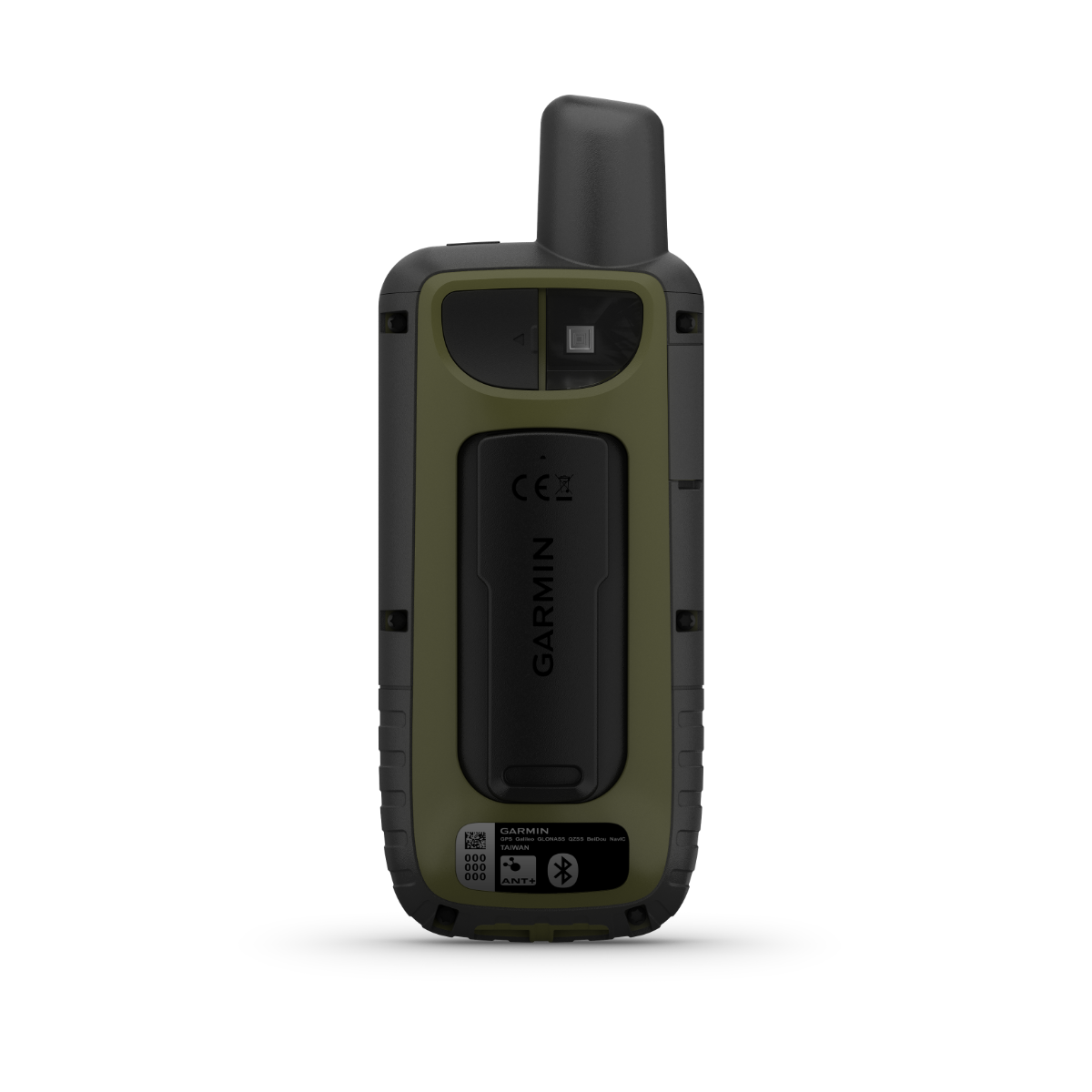 Garmin GPSMAP 66sr handheld GPS unit with olive-green body and black back panel