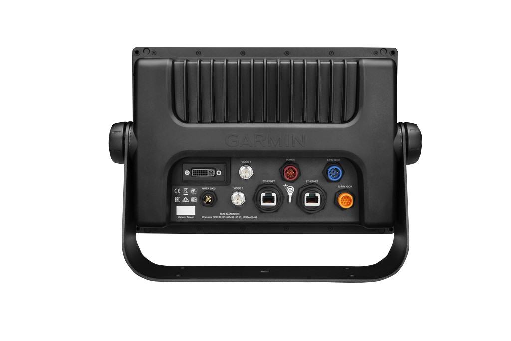Garmin GPSMAP 7610xsv marine chartplotter back view in black with multiple ports