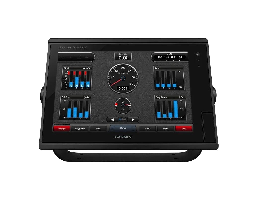 Garmin GPSMAP 7612 marine chartplotter display with black bezel
