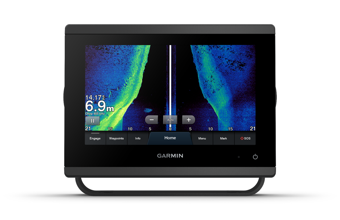 GPSMAP 743xsv marine chartplotter with black housing and Garmin logo