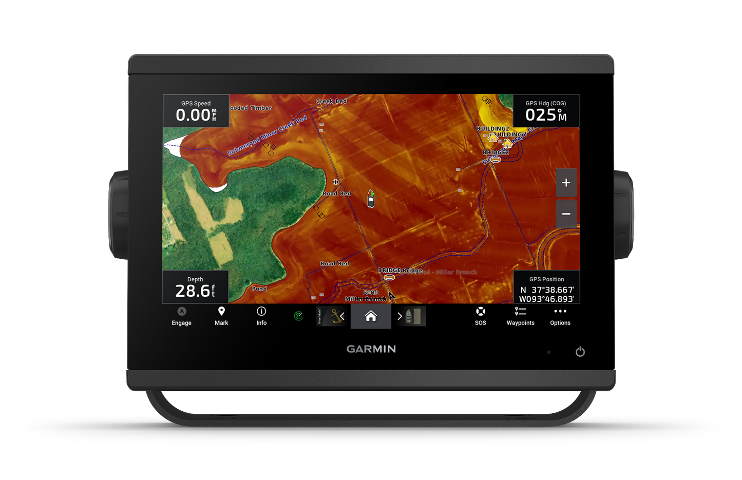 Garmin GPSMAP 923xsv marine chartplotter with black housing and color depth-map display on screen for navigation