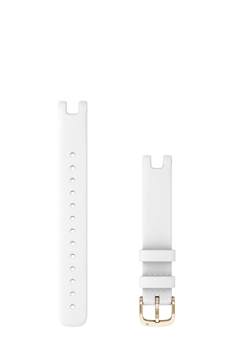 Garmin Lily watch bands, 14 mm, white Italian leather with cream gold hardware, two-piece set