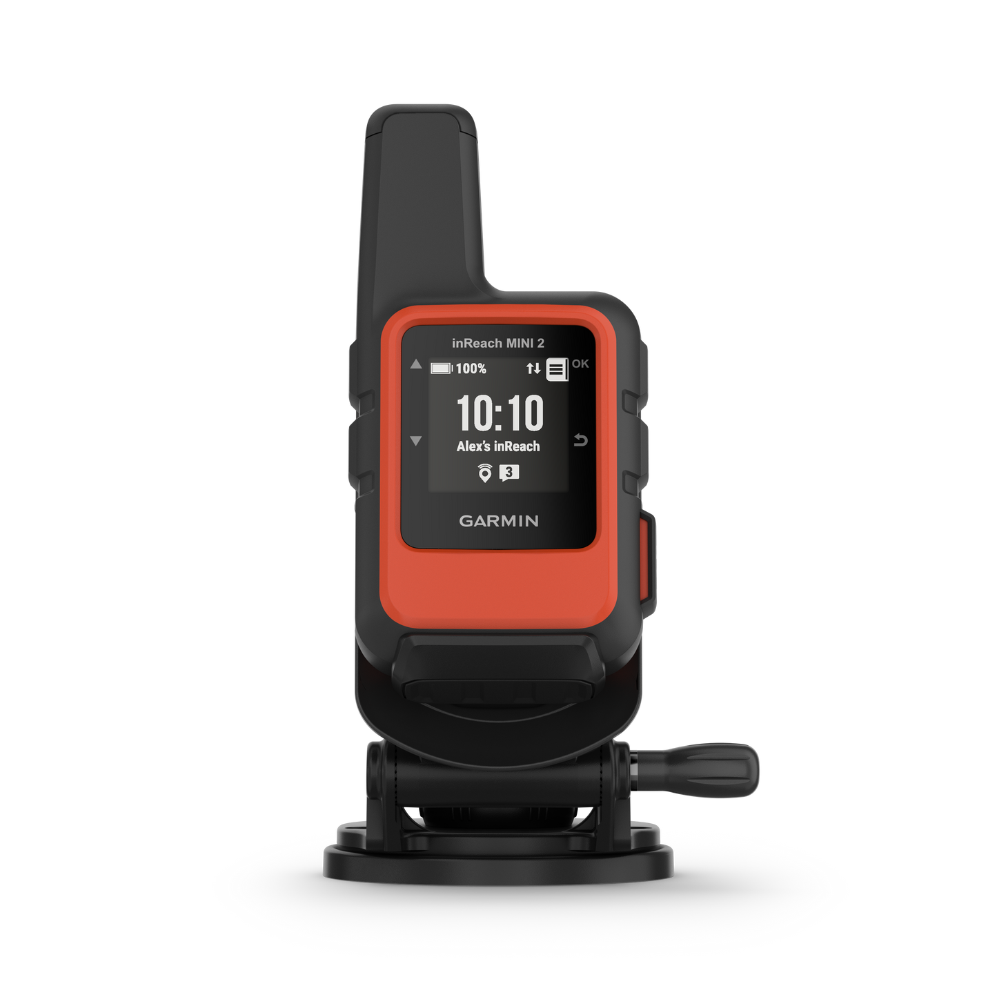 Garmin inReach Mini 2 Marine Bundle; rugged black handheld satellite communicator with orange protective bezel.