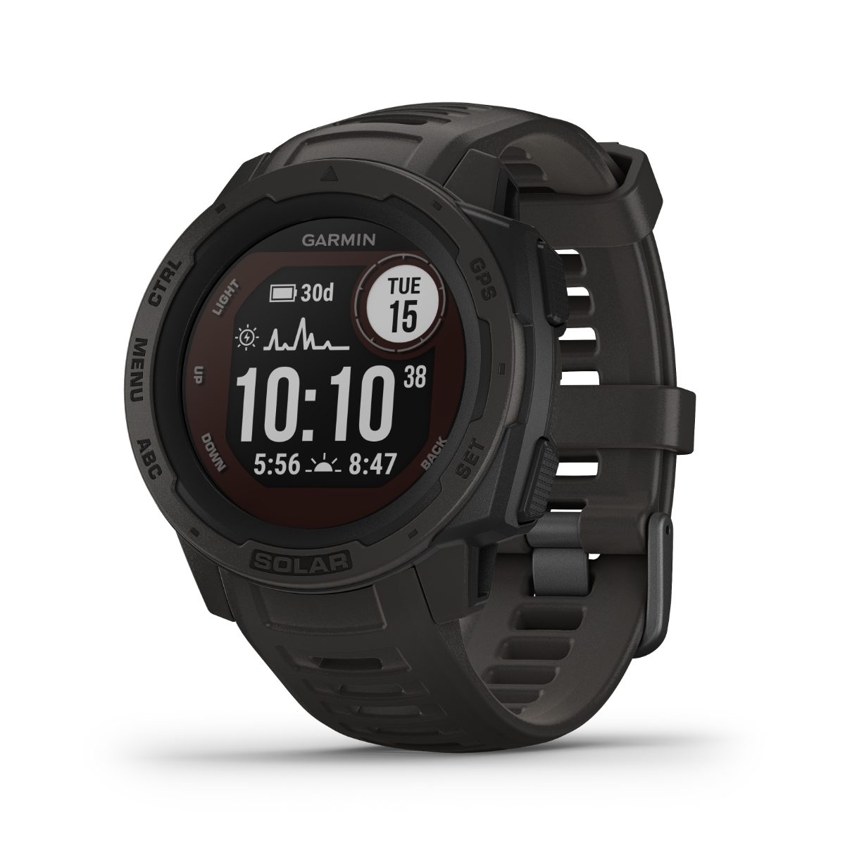 Garmin Instinct Solar graphite rugged GPS smartwatch, certified refurbished