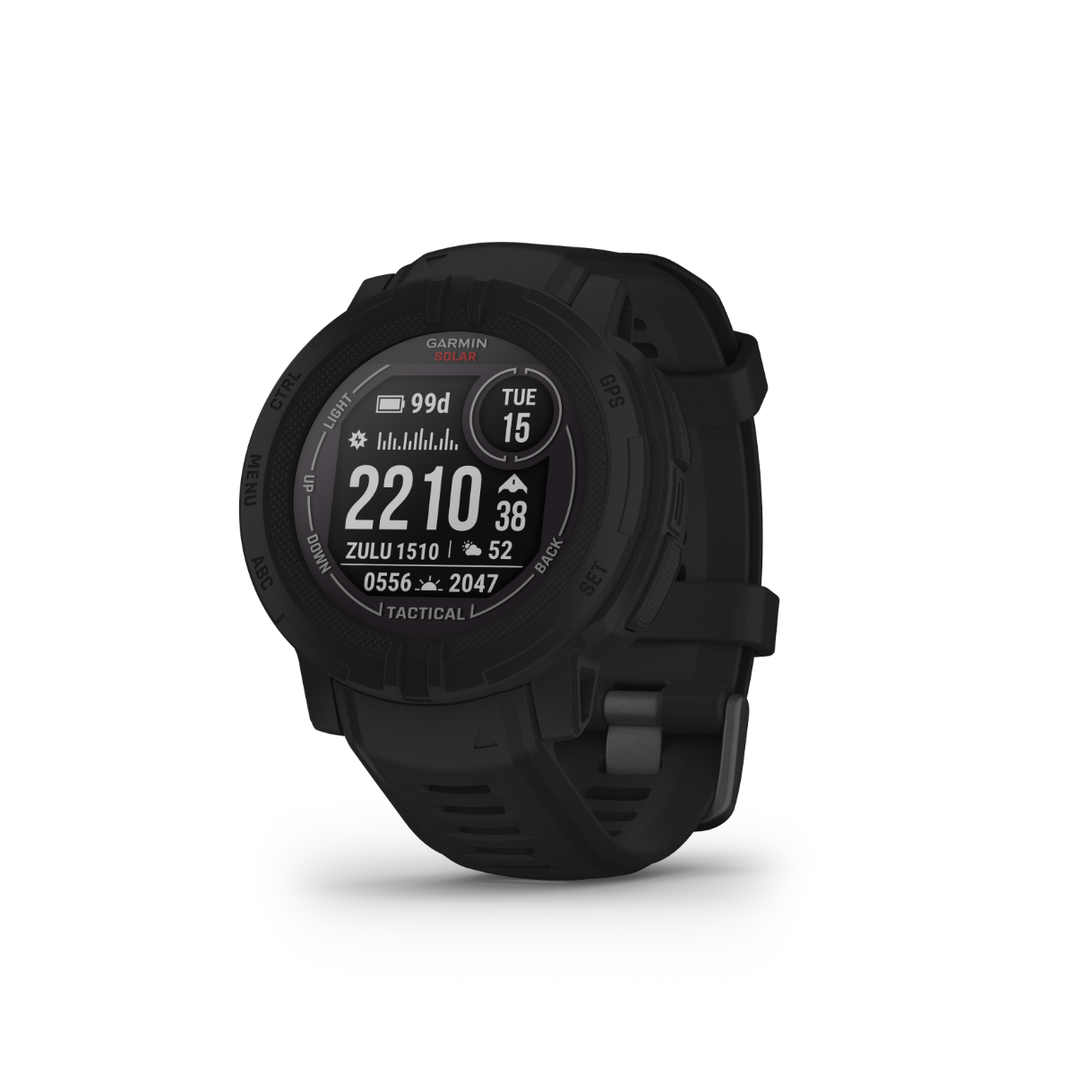 Garmin Instinct 2 Solar Tactical smartwatch in black with rugged bezel