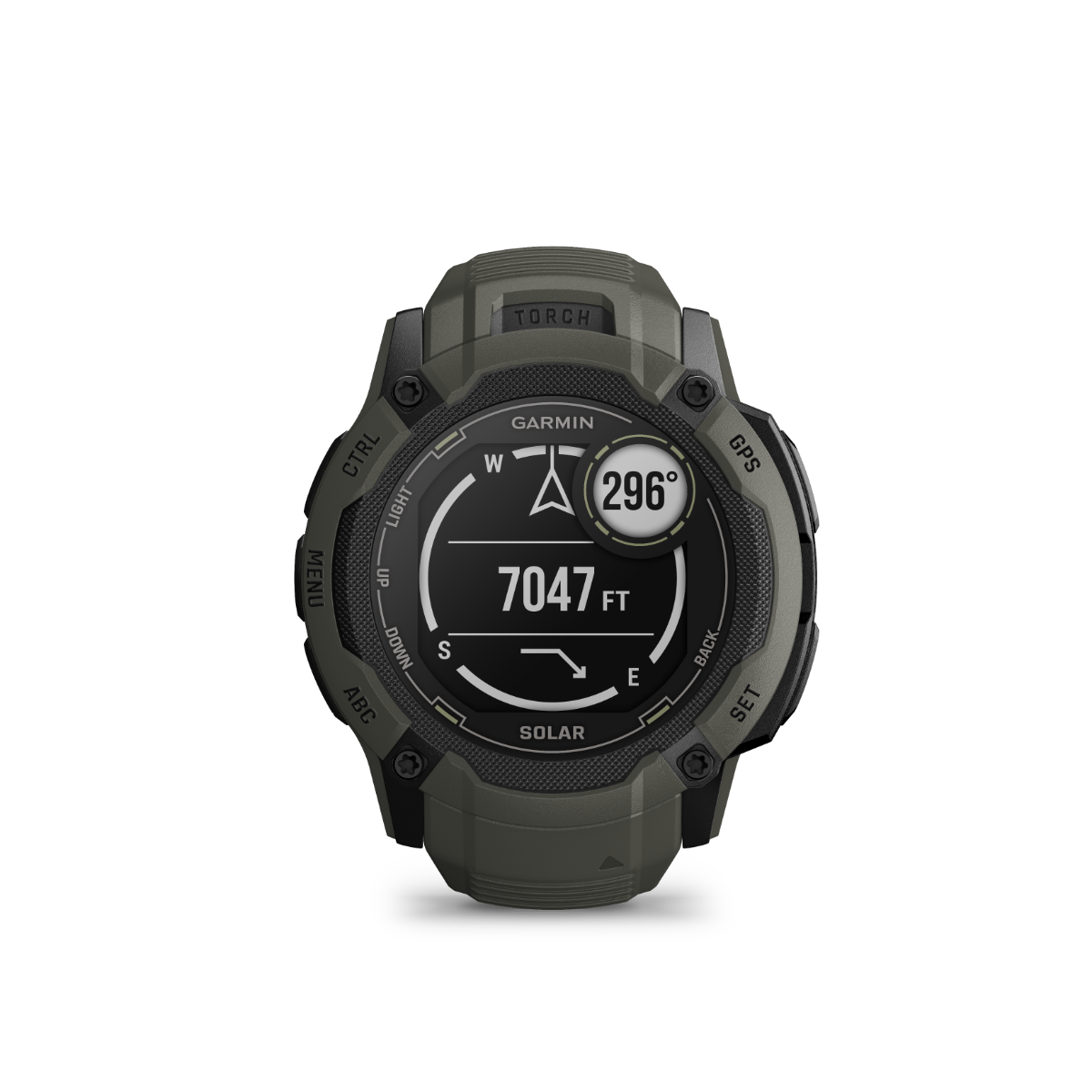Garmin Instinct 2X Solar Moss rugged GPS smartwatch with compass display