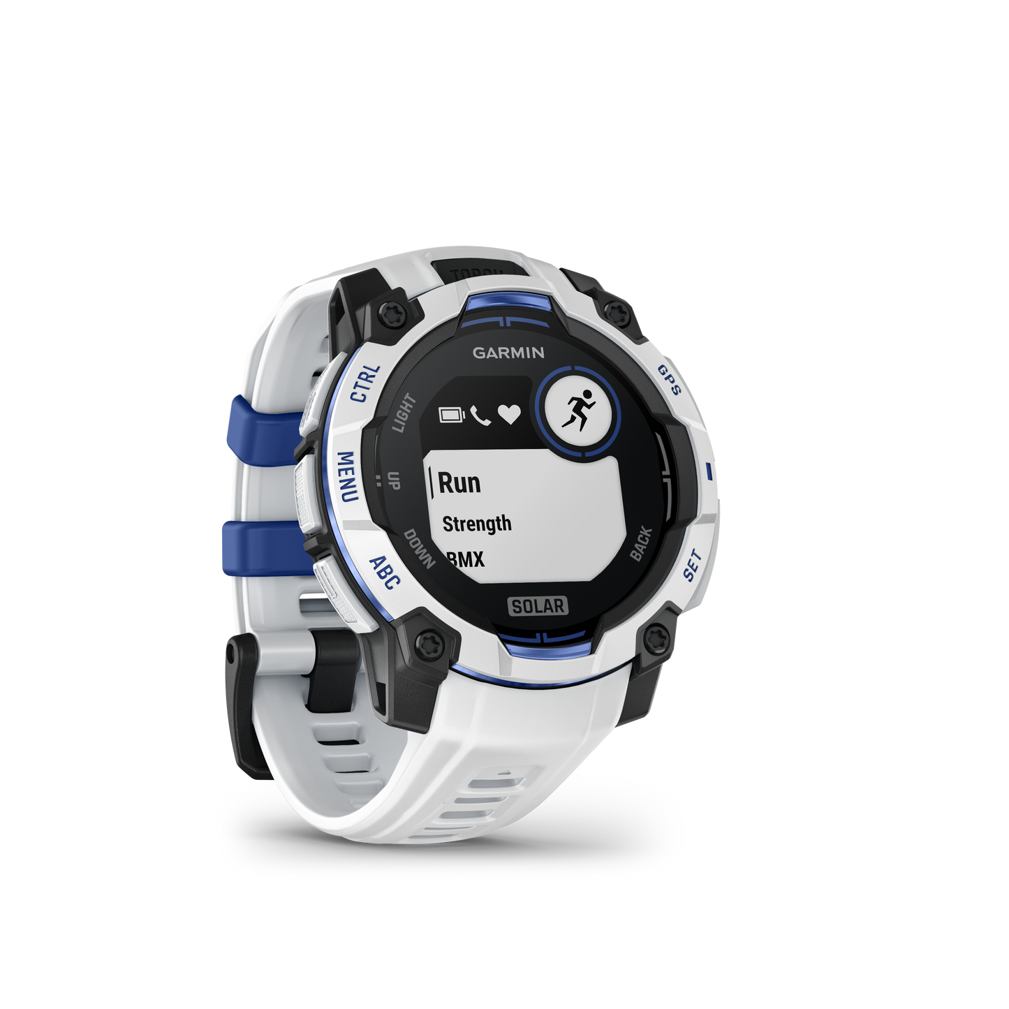 Garmin Instinct 3, (45mm), Solar, Whitestone with Whitestone/Bolt Blue Band (010-02934-03)