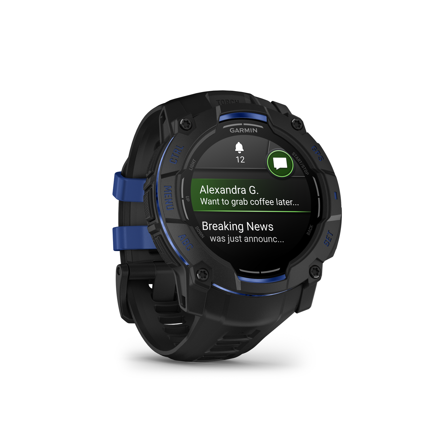 Garmin Instinct 3 AMOLED, (50mm) Black with Black/Bolt Blue Band (010-03020-03)