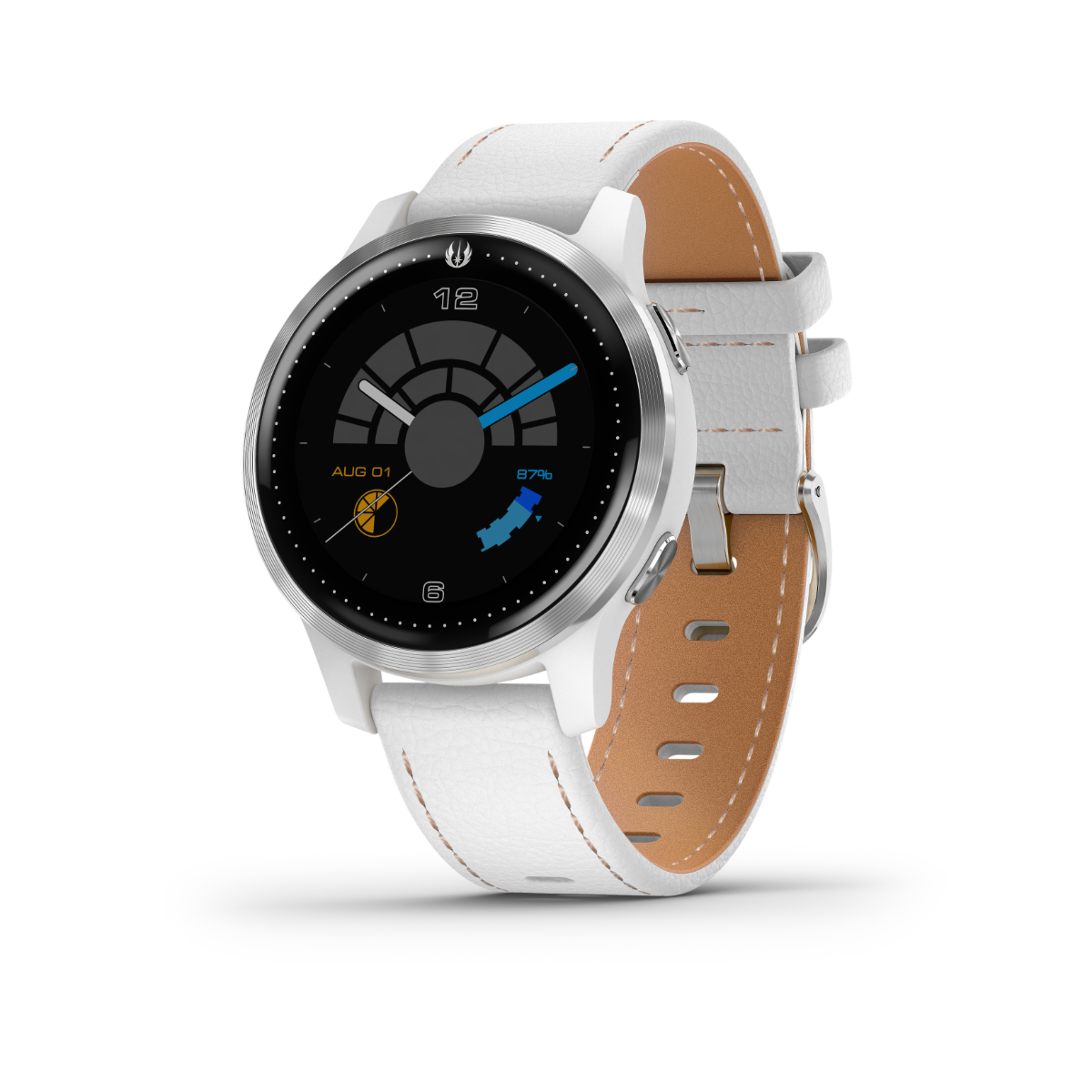 Garmin Vivoactive 4 Rey Star Wars Edition smartwatch with white leather band