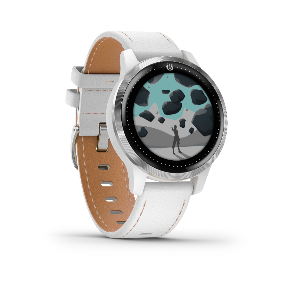 Garmin Vivoactive 4 Rey Star Wars Edition smartwatch with white leather strap