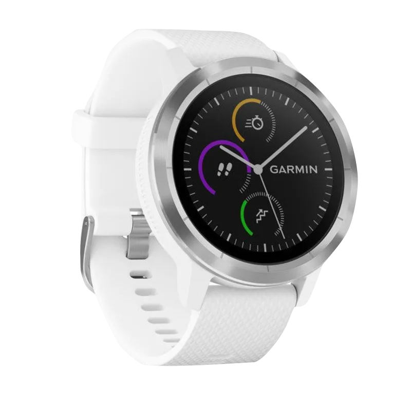 Garmin Vivoactive 3 smartwatch, white band with stainless steel bezel, refurbished