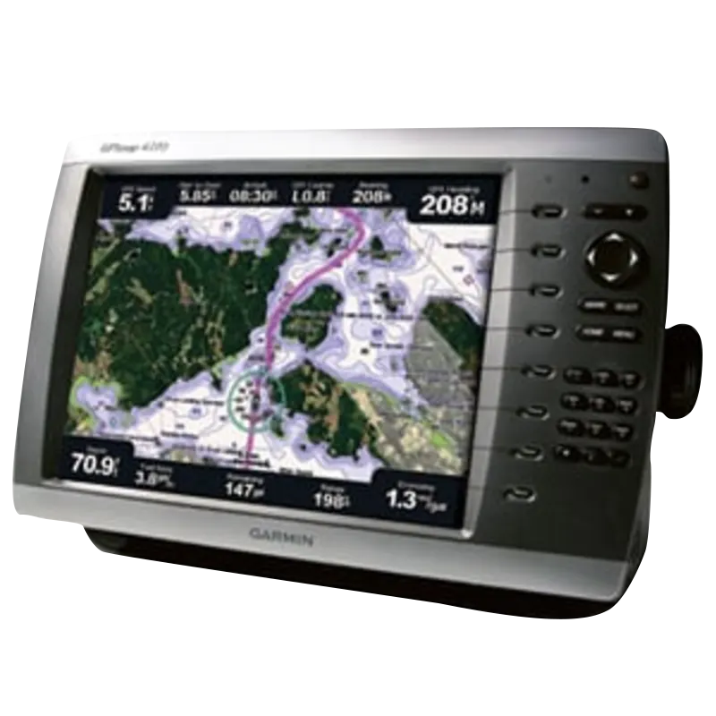 Garmin GPSMAP 4210 EchoMap gray fish finder display with map view and side keypad