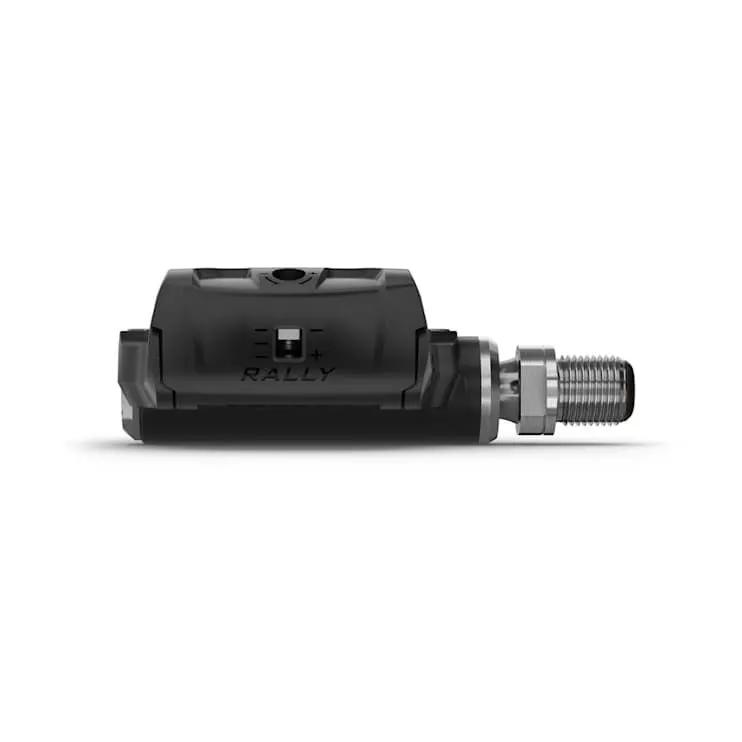 Garmin Rally RS200 dual-sensing pedal power meter housing with silver threaded spindle