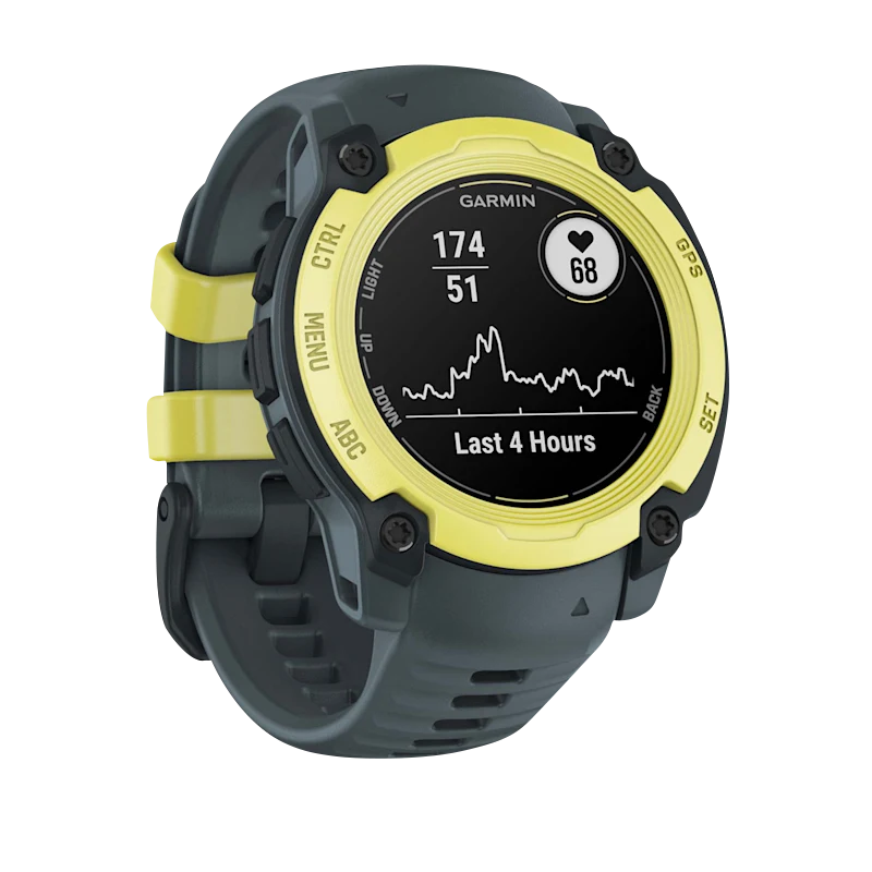 Garmin Instinct E 40mm smartwatch with electric lime bezel and twilight band