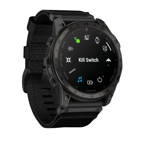 Garmin Tactix 7 AMOLED smartwatch, black rugged tactical design with fabric strap, Certified Refurbished