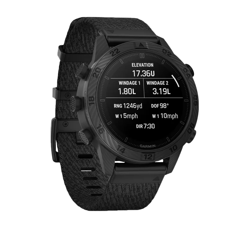 Garmin MARQ Commander Gen 2 Carbon Edition smart watch with black fabric strap