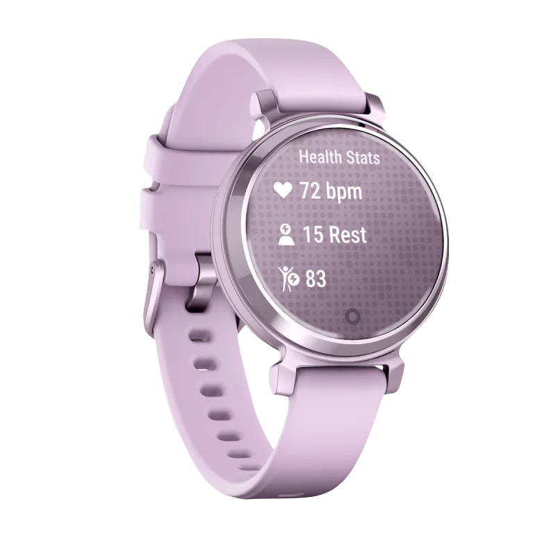 Garmin Lily 2 smartwatch, metallic lilac with lilac silicone band, Garmin Certified Refurbished