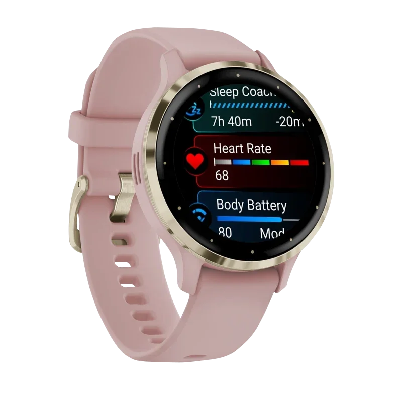 Garmin Venu 3S smartwatch, 41 mm soft gold bezel with dust rose silicone band