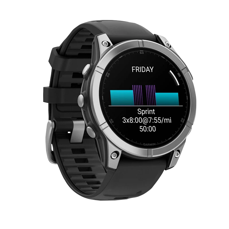 Garmin Fenix E smartwatch, 47 mm AMOLED display, stainless steel bezel with black silicone band