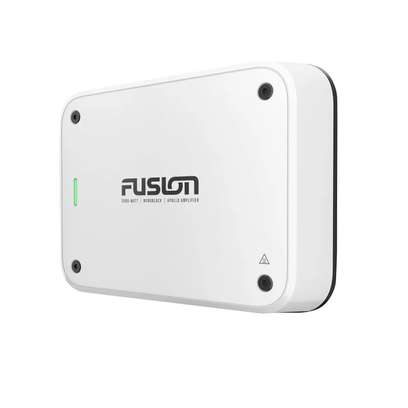Fusion Apollo Marine Monoblock Amplifier, white enclosure with green LED indicator, model 010-02284-15