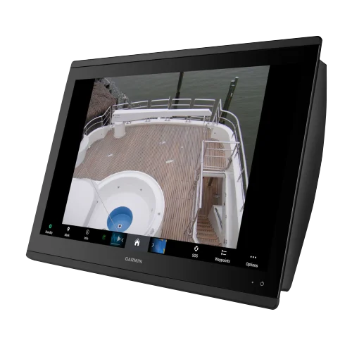 Garmin GPSMAP 8422 MFD marine chartplotter with black bezel on stand