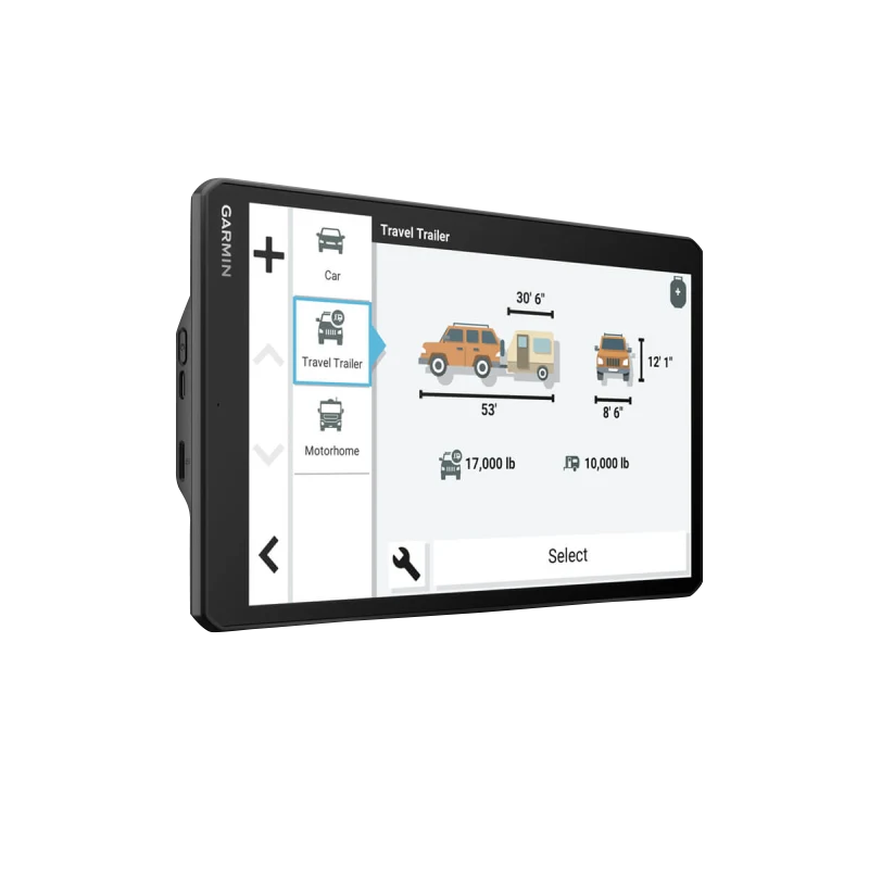 Garmin RV 1095 10-inch RV navigation device with black bezel and touchscreen.
