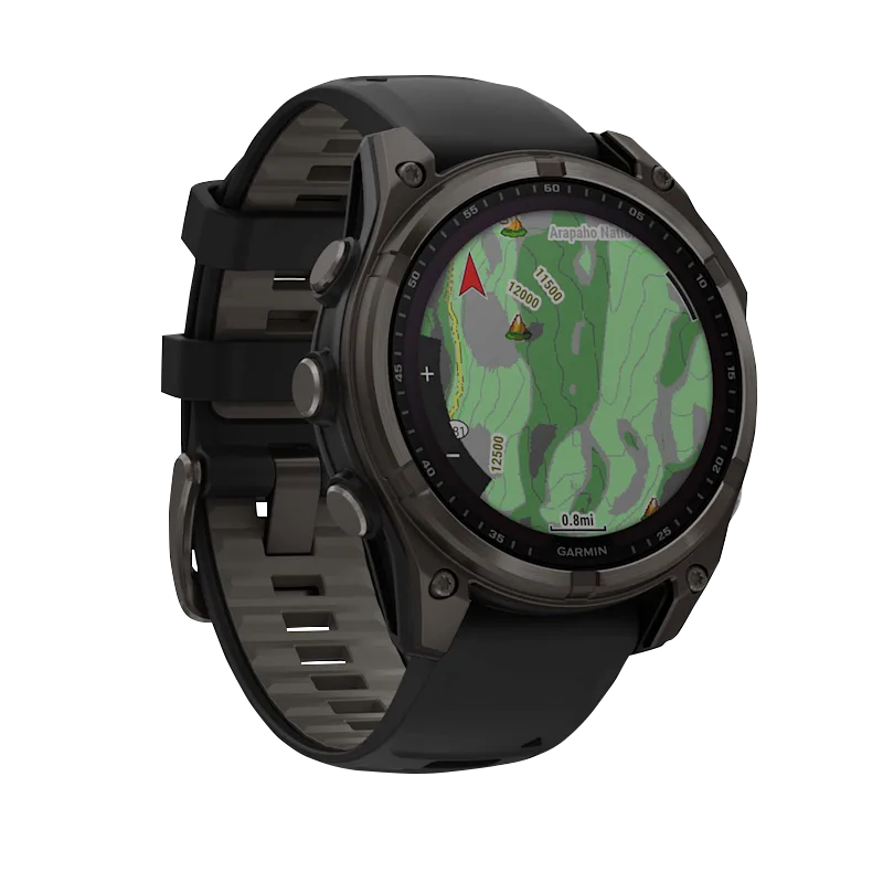 Garmin Fenix 8, 47 mm, Solar Sapphire, Carbon Gray DLC Titanium with Black/Pebble Gray Silicone Band (010-02906-10) by Garmin