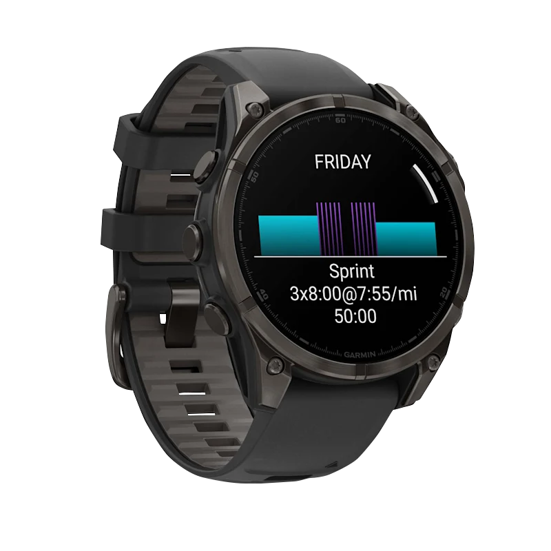 Garmin Fenix 8 smartwatch, 51 mm AMOLED Sapphire, carbon gray DLC titanium with black/pebble gray silicone band