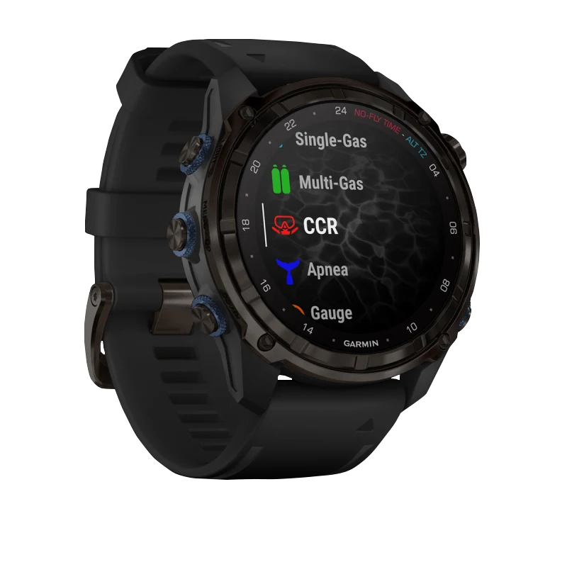 Garmin Descent Mk3i dive computer, 51 mm carbon gray DLC titanium with black silicone band and Descent T2 transceiver