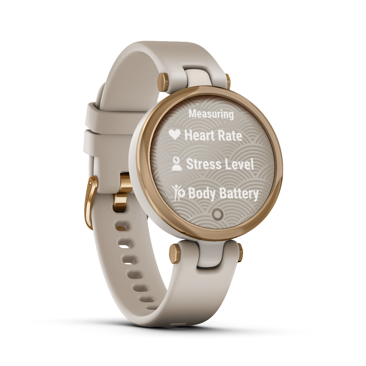 Garmin Lily Sport Edition smartwatch, cream gold bezel with white case and silicone band