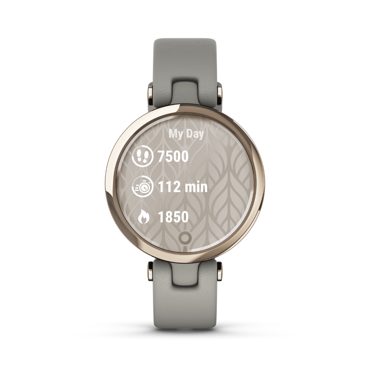 Garmin Lily Classic Edition smartwatch, cream gold bezel with gray Italian leather band