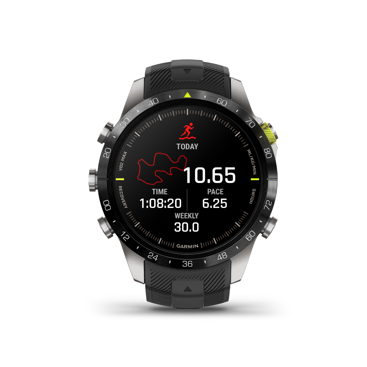 Garmin MARQ Athlete Gen 2 smart watch, men's luxury GPS timepiece with black strap and silver bezel