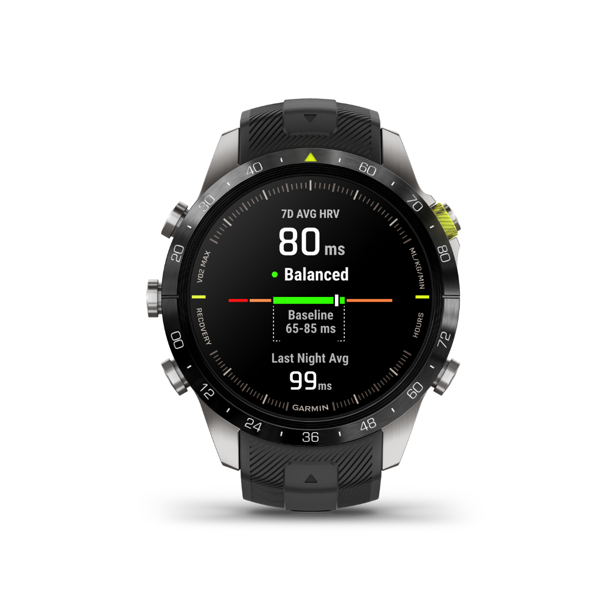 Garmin MARQ Athlete Gen 2 men's luxury GPS smartwatch with black strap and silver bezel