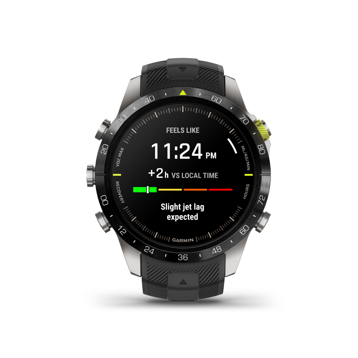 Garmin MARQ Athlete Gen 2 smartwatch, black bezel, silver case, black silicone strap