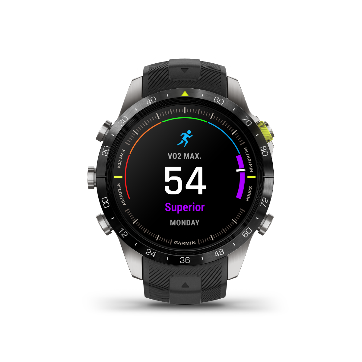 Garmin MARQ Athlete Gen 2 smartwatch with stainless steel bezel and black strap