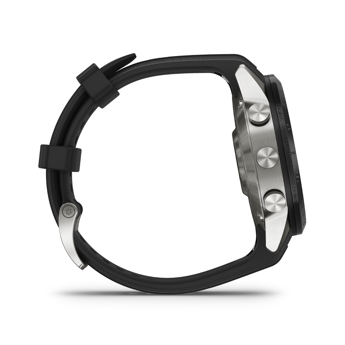 Garmin MARQ Athlete Gen 2 luxury GPS smartwatch with stainless steel case and black silicone strap