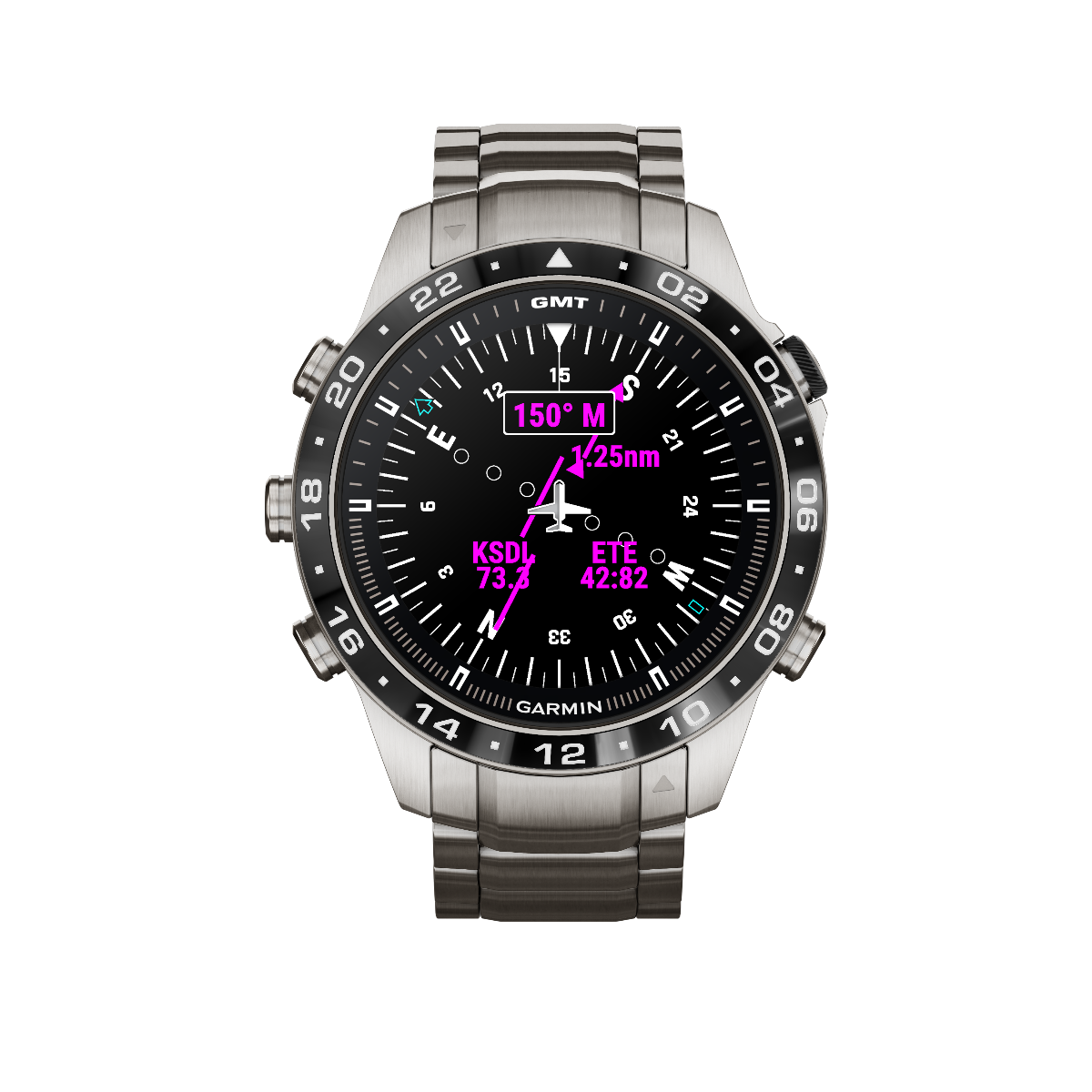 Garmin Marq Aviator Gen 2 stainless steel smart watch with metal bracelet and GMT bezel
