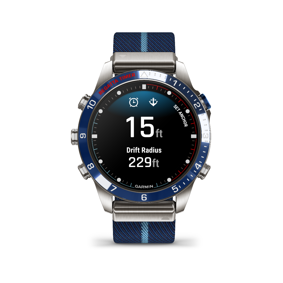 Garmin Captain Gen 2 smart watch with blue bezel and blue fabric strap, 010-02648-10