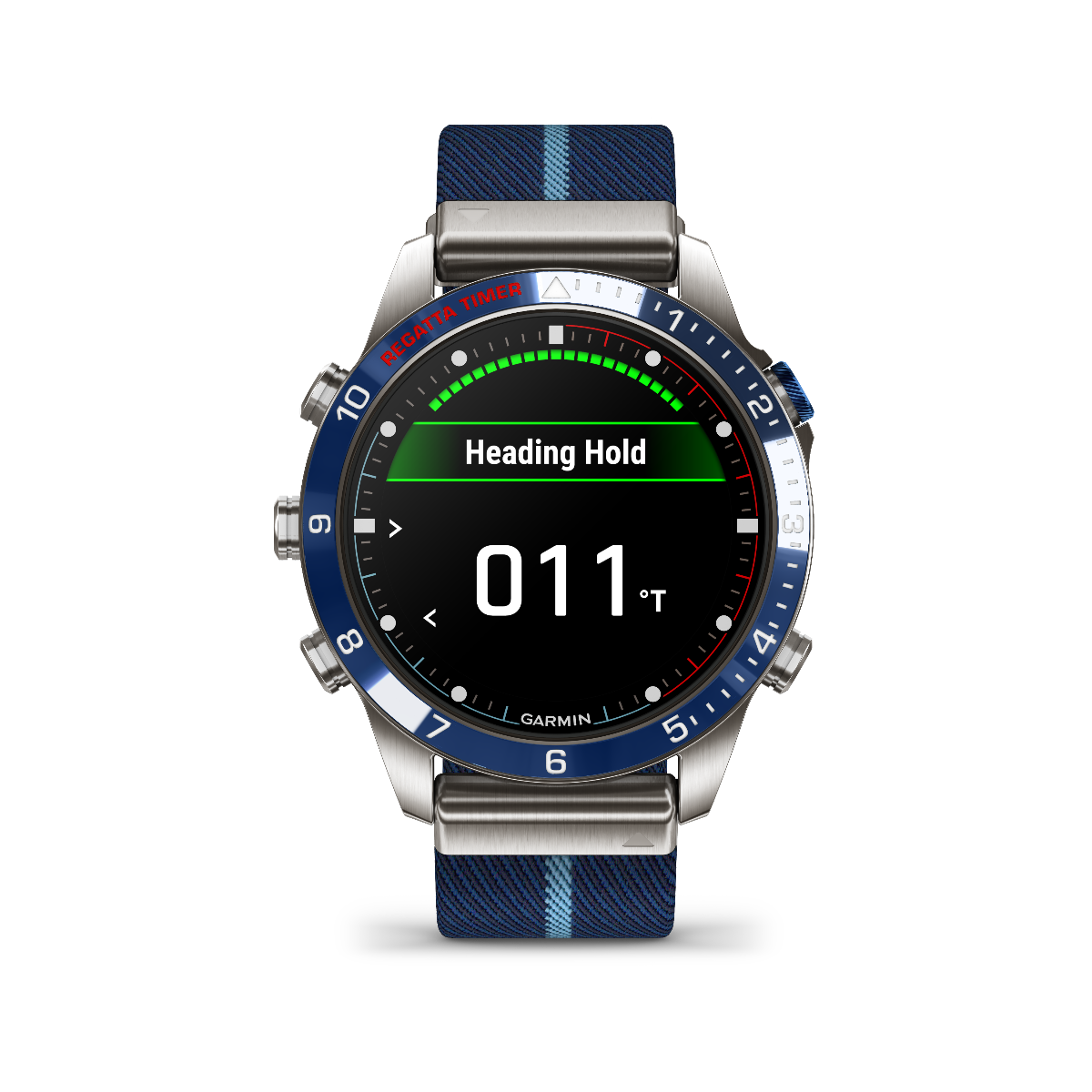 Garmin Captain Gen 2 smart tool watch with blue bezel and navy fabric strap