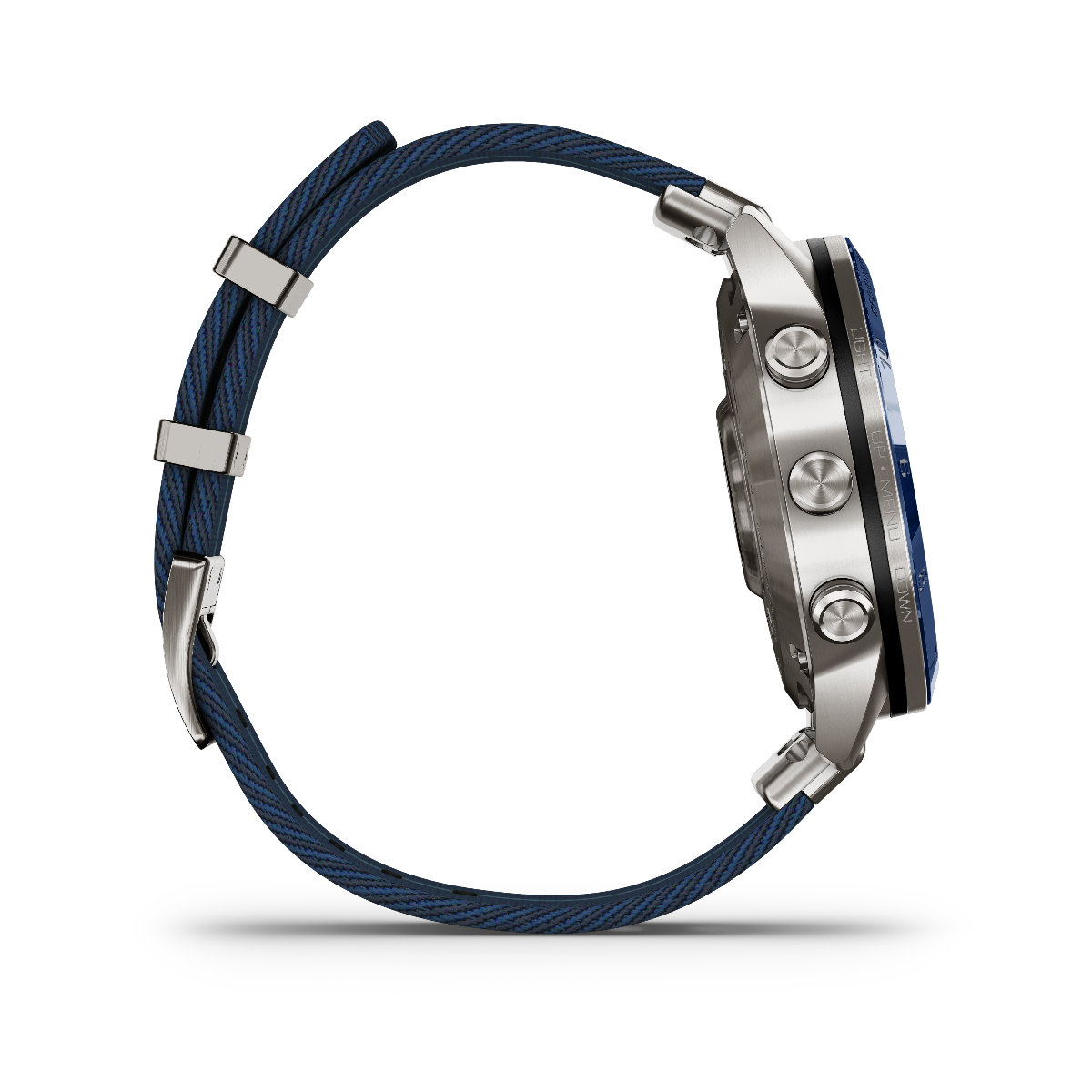 Garmin Captain Gen 2 watch with stainless steel case and blue woven strap